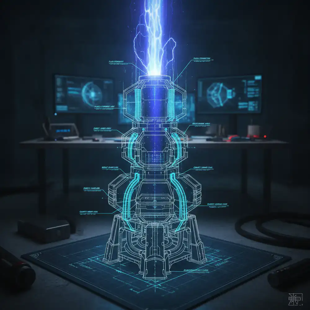 Esboço em estilo engenharia de uma torre de plasma